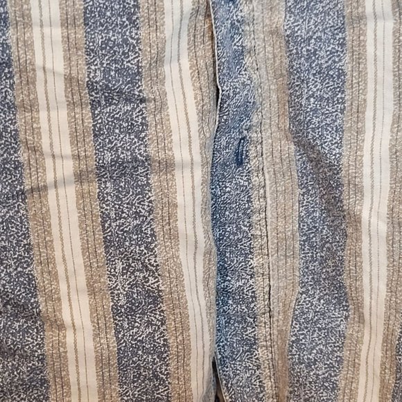 Vintage Bugle Boy Company Collarless Button Up Shirt Blue Tan Stripes XL - Picture 3 of 12